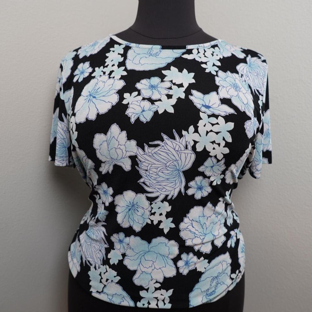 Jaclyn Smith Semi Sheer Floral Top Black Blue XL